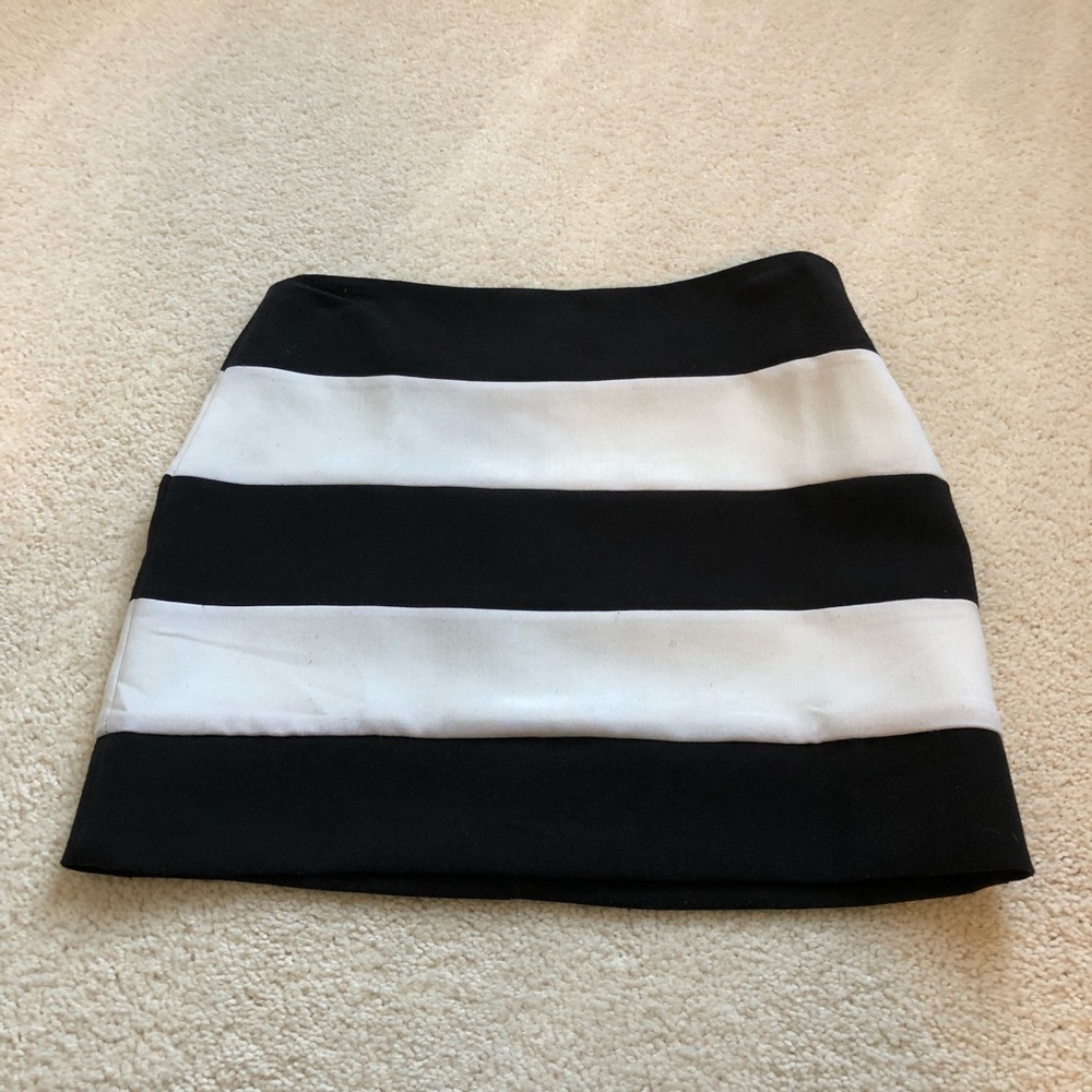 Black and white striped mini skirt